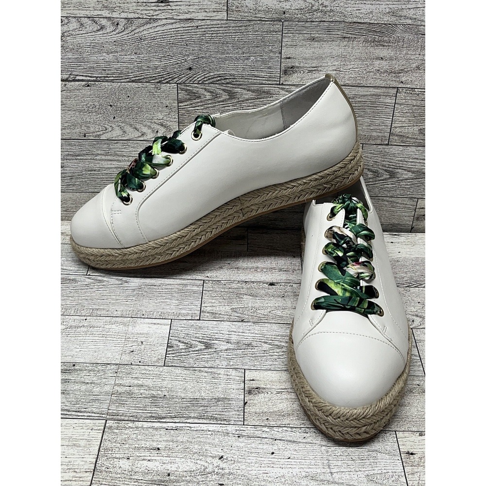 White House Black Market White Sneaker Espadrille Tropical laces size 9.5 US